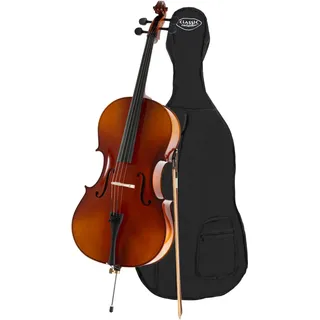 Classic Cantabile Student Cello 3/4 - gesperrte Fichtendecke - Boden, Zarge, Hals und Steg aus Ahorn - Griffbrett: Linde gebeizt - Wirbel und Sattel aus Ahorn, geschwärzt - inklusive Bogen und Tasche