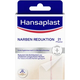 Hansaplast Narben Reduktion (21 Stück je 3,8 cm x 6,8 cm), Narbenpflaster zur Reduktion der Sichtbarkeit von Narben, macht Narben dauerhaft flacher, heller und weicher