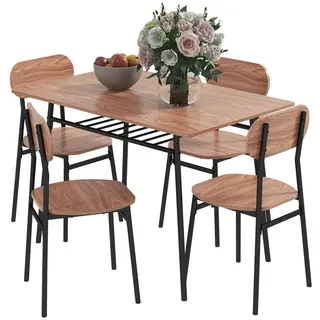 Homcom Essgruppe, Esstisch mit 4 Stühlen, Küchentisch mit Ablagefläche, Platzsparende Esszimmergruppe im Landhausstil Sitzgruppe für Esszimmer, Küche Teak