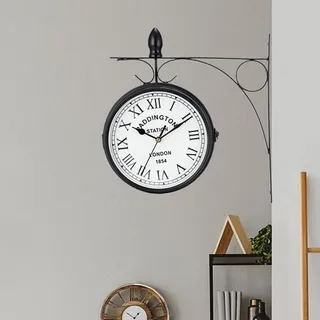 JHY DESIGN Doppelseitige Uhr 21 Zentimeter Metall Bahnhofsuhr Wasserdicht Wanduhr Hängende Retro Gartenuhr Rund Dekoruhr mit Wandhalterung für Zimmer Haus Außenbereich
