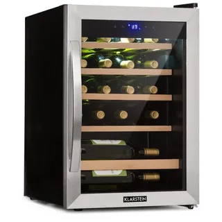 Klarstein Weinkühlschrank Vinamour 19 Uno, für 19 Standardflaschen á 0,75l,Wein Flaschenkühlschrank Weintemperierschrank Weinschrank Kühlschrank silberfarben 48 cm x 64 cm x 43 cm