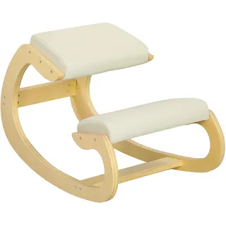 HOMCOM Kniestuhl Ergonomisch, Kniestuhl aus Holz, Bürostuhl für Homeoffice, Gesundheitsstuhl zur Verbesserung der Körperhaltung, Creme