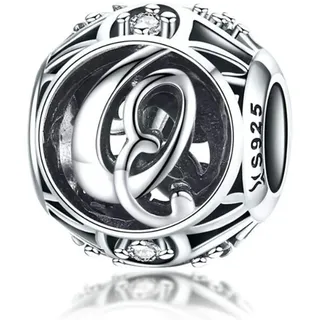 Geburtstags-Charms aus echtem 925er-Sterlingsilber, mit Initiale A-Z, DIY, Alphabet-Charm-Anhänger für Pandora-Charm-Armbänder (Buchstabe Q)