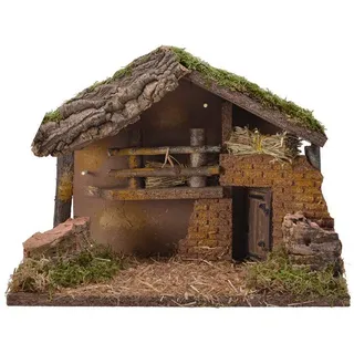 Decoris 72276 Krippenhaus mit LED und Moos, 30 x 17 x 21 cm
