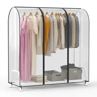 Zilink 152,4 cm transparente Kleiderständerabdeckung, staubdichte Kleiderstangenabdeckung, transparente Kleidersäcke, wasserdichte Kleiderschrankabdeckung mit 2 robusten Reißverschlüssen für
