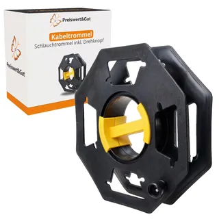 Preiswert&Gut Kabeltrommel leer Ø13,2cm – Kabelaufwickler 25m Kabel, kompakte Kabeltrommel Camping für Kabel, praktischer Kabelaufroller mit Drehknopf - Nutzbar Haspel, Schlauchtrommel ohne Schlauch