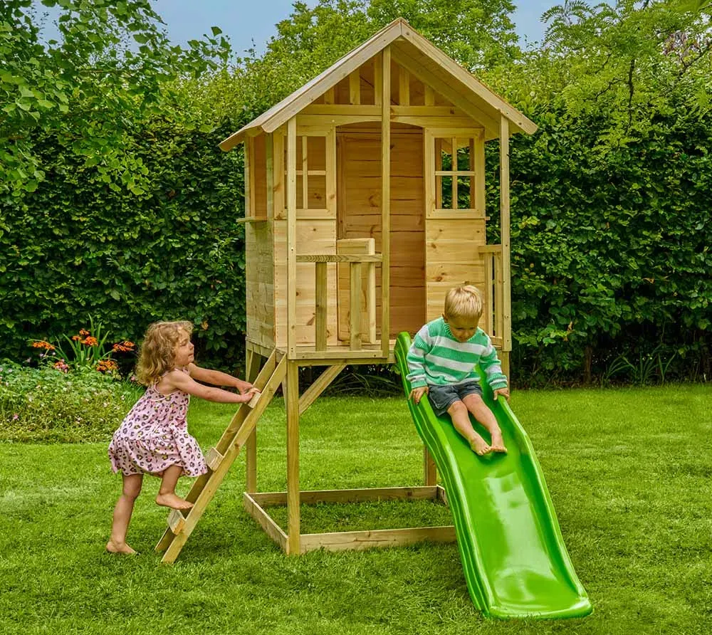 Zwerkules Villa 1 | Kinder Stelzenhaus mit Rutsche | Holz - Natur