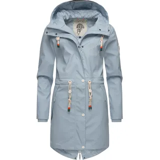 Navahoo Damen Übergangsjacke Regenmantel wasserdicht lang mit Kapuze Tropical Stormoo Baby Blue Gr. M - M