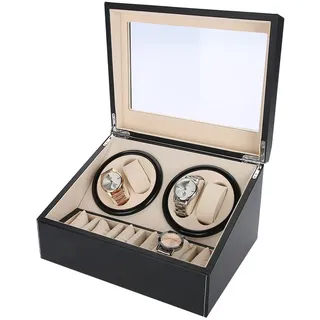 Uhrenbox automatische Uhrenbeweger Box mit 4 Uhrenbewe + 6 Uhren automatik Uhrendreher Elektrische Rotierende Uhrenaufbewahrungsbox mit leisem Motor PU Leder Automatikuhren Uhrenwender Watch Winder