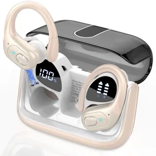 AI Kopfhörer Übersetzer, 3-in-1Bluetooth 5.4 Echtzeit Sprachübersetzer Kopfhörer 164 Sprachen mit App, 75Std Übersetzer Ohrhörer mit Ohrhaken und ENC Mic, 6 Übersetzungsmodi für Business, Kamel