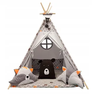 Izabell, Tipi, Kinder Spielzelt, Teepee, Zelt mit Fenster, Braun