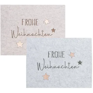levandeo 2er Set Platzset Frohe Weihnachten Filz Grau Beige Tischset Xmas Tischdeko Deko Tischmatte Weihnachtsdeko Platzdeckchen