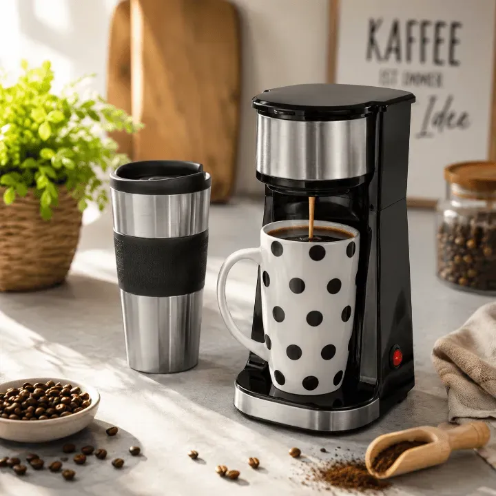 Cucinova Kaffeemaschine mit Keramik- und Thermobecher, schwarz
