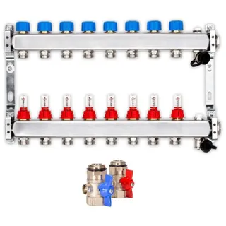 Selfio Heizkreisverteiler PREMIUM 8-fach mit Durchflussmesser und Kugelhahn-Set