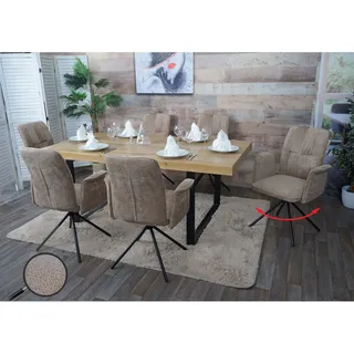 6er-Set Esszimmerstuhl MCW-N99, drehbar Armlehne Auto-Return, Stoff/Textil Chenille (340g/m2) Öko-Tex ~ hellbraun