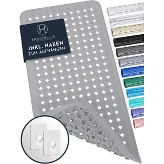 Homerella Badematte rutschfest Hautsensitiv 88x39cm, INKL. AUFHÄNGUNG, Antirutschmatte Badewanne BPA frei, Duschmatte schimmelresistent & maschinenwaschbar grau