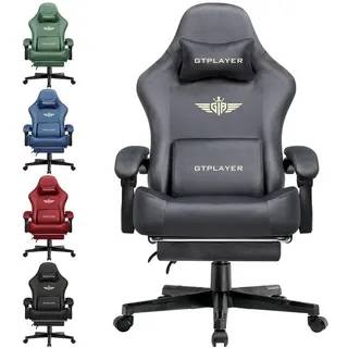 GTPLAYER Gaming Stuhl, Atmungsaktiver Bürostuhl, bürostuhl ergonomisch, Hochwertiger - Stoff, Ergonomischer PC Stuhl, 160° Verstellbare Rückenlehne und ausziehbare Fußstütze, Grau