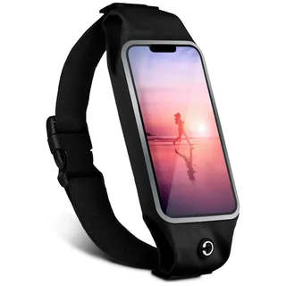 moex Laufgürtel Handy für Motorola Edge 50 Fusion Lauftasche Jogging Tasche Wasserfest, Slim Running Belt Flexibel mit Sichtfenster, Laufgurt zum Joggen Bauchtasche Sport, Schwarz