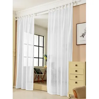 Woltu 1 Stück Gardine mit Schlaufen Leinen Optik, im Landhausstil, 140 x 175 cm, Weiß