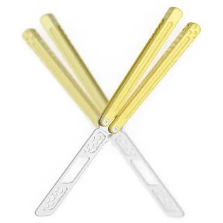 Nabalis Cheese Butterfly Knife Balisong Trainer, 6061 Aluminum, 420C Blade Material, Teflon-Coated, Public-Friendly Metal Trainer