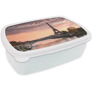 MuchoWow Lunchbox Ein wunderschöner orangefarbener Himmel über dem Eiffelturm in Paris weiß