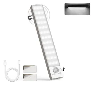 lqwell LQWELL® Schrankleuchte mit 36 ​​LEDs und Bewegungsmelder, 22.5 cm, 1500 mAh, Wiederaufladbar, Dimmbar, Schrankleuchte für Küche, Kleiderschrank, Bücherregal, Schlafzimmer (Weiß, 1 Stück)