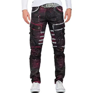 Cipo & Baxx 5-Pocket-Jeans Herren straight fit Biker Hose Mid Waist BA-CD636 Bordeaux W34/L32 (1-tlg) mit Nieten und Seitentaschen rot 34