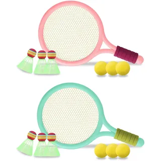 Kinder Federballset,Kinder Tennisschläger,Badminton Racket Spielzeug,Leichte Badminton-Set,Tennisschläger Geschenkset für Kinder Outdoor Indoor Sport,Bringen Sie 6 Badmintons und 6 TennisbäLle