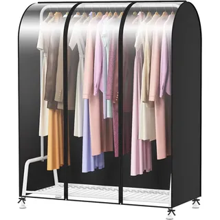 Syeeiex 4ft Transluzent Kleiderständer Abdeckung Mit Reißverschluss 127 x 152 x 50cm kleidersack Staubschutz Wasserdicht Kleiderbügel schutzhülle für Kleiderstange, Schwarz