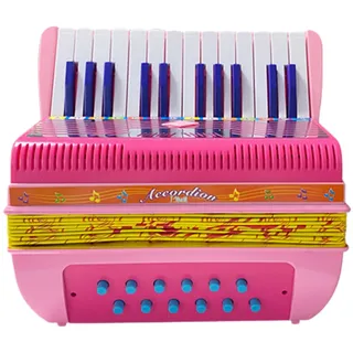 Mini-Akkordeon, 24 Tasten, 2 Bässe, Akkordeon für Kinder, Studenten, mit Riemen für Anfänger, Pädagogisches Musikinstrument (PINK)