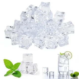 LPAMABA 60 Stück 20mm Plastik Eiswürfel Kunststoff Dauereiswürfel Acryl Eiswürfel Künstlich Dauereiswürfel Wiederverwendbar Eiswürfel für Party Deko Fotografie