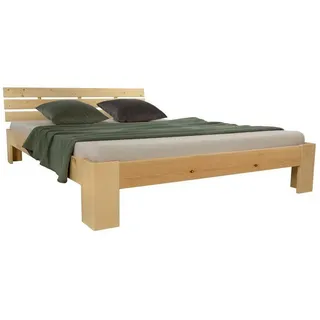Homestyle4u Holzbett 140 x 200 cm mit Lattenrost in Braun 1837