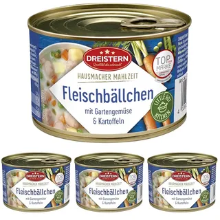 DREISTERN Fleischbällchen mit Gemüse und Kartoffel in der 400g Konservendose | Gericht aus der Little Hot Kitchen | schnell & einfach zubereitet (Packung mit 4)