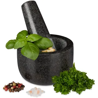 Relaxdays Granit Mörser mit Stößel Ø 8,5 cm 100 ml grau