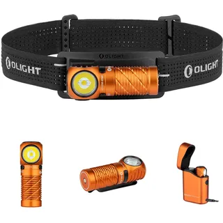 OLIGHT Perun 3 Mini Kit LED Stirnlampe 1250 Lumen wiederaufladbare Kopflampe mit 5000 mAh Ladecase, 60 Tage Akkulaufzeit, 5 Weißlicht- & 3 Rotlicht-Modi, Ideal für Camping, Angeln, Notfall Orange