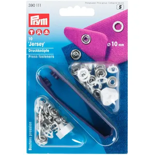 Prym 390111 Nähfrei-Druckknopf Jersey Zackenring Messing 11 mm weiß, Metal
