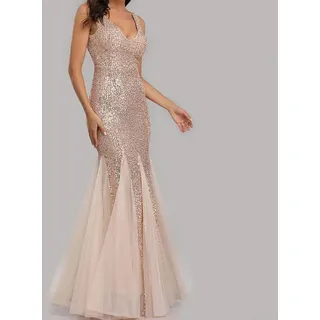Zilimontt Elegant Damen Slim Sexy Fit Pailletten Ärmelloses Kleid, Pailletten Meerjungfrau Abendkleid V-Ausschnitt Ärmellos Formell Abschlussball Hochzeit Party Kleider (M Haut)