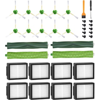Bürsten Ersatzteile für iRobot Roomba E & I Serie E5 E6 i7 i7+ i3 i3+ i4 i4+ i6 i6+ j7 j7+ Saugroboter Zubehör,Accessoires Kompatibel mit irobot Roomba,2 Satz Gummibürsten,8 Filter,10 Seitenbürsten
