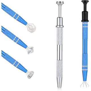 Molain 2pcs Piercing Kugel Zange, 12cm Piercing Kugel Zange Schmuck Pinzette mit 4 Klauen Prong Pinzette Schmuck Pick up Werkzeug Piercing Ball Grabber für Diamant Piercing Kugel (silber+blau)