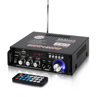 600W Mini Verstärker Digital Endverstärker Bluetooth Stereo Home Car Audio Verstärker USB SD FM MIC HiFi Digital-Verstärker 12V/ 220V Mini 2CH 2-Kanal I Mini Endstufe LCD Display (600W)