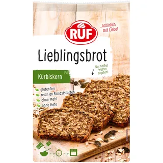 RUF Lieblingsbrot Kürbiskern, Brot-Backmischung, Brotmischung, Brotteig-Mischung, für Brot wie vom Bäcker, glutenfrei, ohne Mehl und Hefe, 1 x 600g