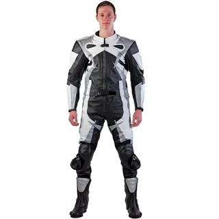 Edelnice Trachtenmode Lemoko Leder Motorradkombi Zweiteiler schwarz weiß silber - S