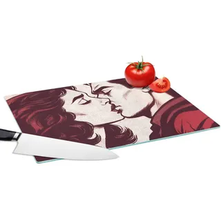 MuchoWow Schneidebrett Kissen - Menschen - Retro - Bordeaux, Glas, Schneidebrett Groß, Glasschneidebrett, Rutschfest, Küche, 39x28 cm 39 cm x 28 cm x 0.8 cm