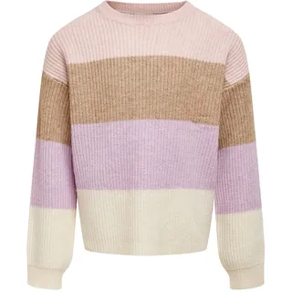 KIDS ONLY "KOGSANDY L/S STRIPE PULLOVER", Mädchen, Gr. 110/116, rosa (sepia rose), Strick, Obermaterial: 50% Viskose, 27% Nylon, 23% Polyester, gestreift, mehrfarbig, Basic hüftlang, Rundhals, Strickbündchen, Pullover Strickpullover