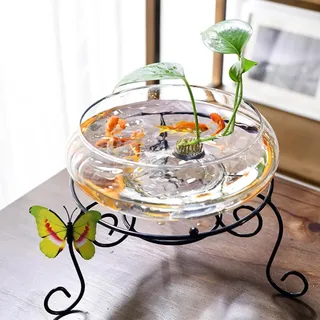 Lotus Schüssel Pflanzer, Runde Lotus Blume Schüssel, Klare Wasser Lilie Schüssel, Pflanzen im Wasser drinnen, für Blume Succulent Hydroponic Pflanze Fisch Home Decor Ohne Halterung (Klein (5,91in))