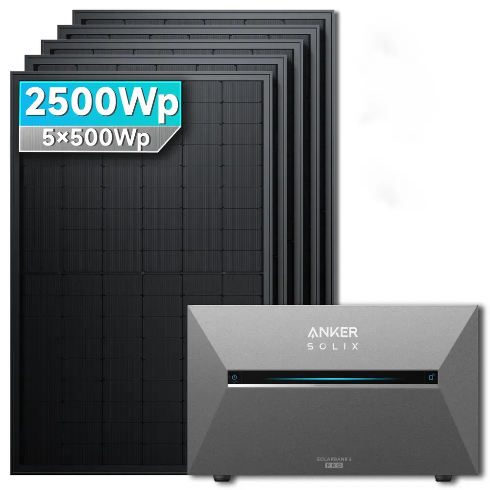 Anker SOLIX Solarbank 3 E2700 Pro Balkonkraftwerk Speicher mit 500Wp Solarmodul Basic-Set - 2500Wp ‚Äì 5 Module / Ohne Erweiterungsakku / Ohne HAL