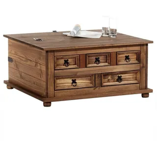 IDIMEX Truhentisch TEQUILA, Mexico Truhe mit Deckel & 5 Schubkästen, Kiefer Massivholz braun braun