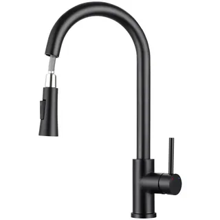 BONADE Wasserhahn Küche Schwarz, 360° Drehbare Küchenarmatur mit Brause Ausziehbar, Hoher Bogen Mischbatterie Küche mit Brause 2 Modi, Einhebel Spültischarmatur aus Edelstahl 304