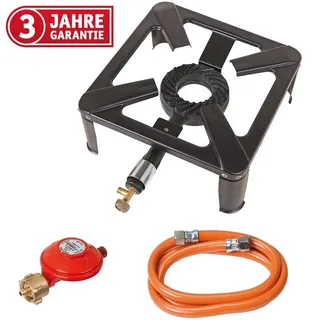 Walter Hockerkocher, Gaskocher, Campingkocher, Gasherdplatte, Gasbrenner, inkl. Schlauchleitung und Propankonstantregler, flexibel einsetzbar, ideal für Camping, Outdoor und Freizeit