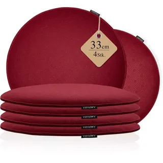 Ampara - 4er Set Stuhlkissen rund 33 cm - rutschfest & Gemütlich - Sitzkissen Filz rund | für Stuhl, Bank, Hocker etc. (Weinrot)